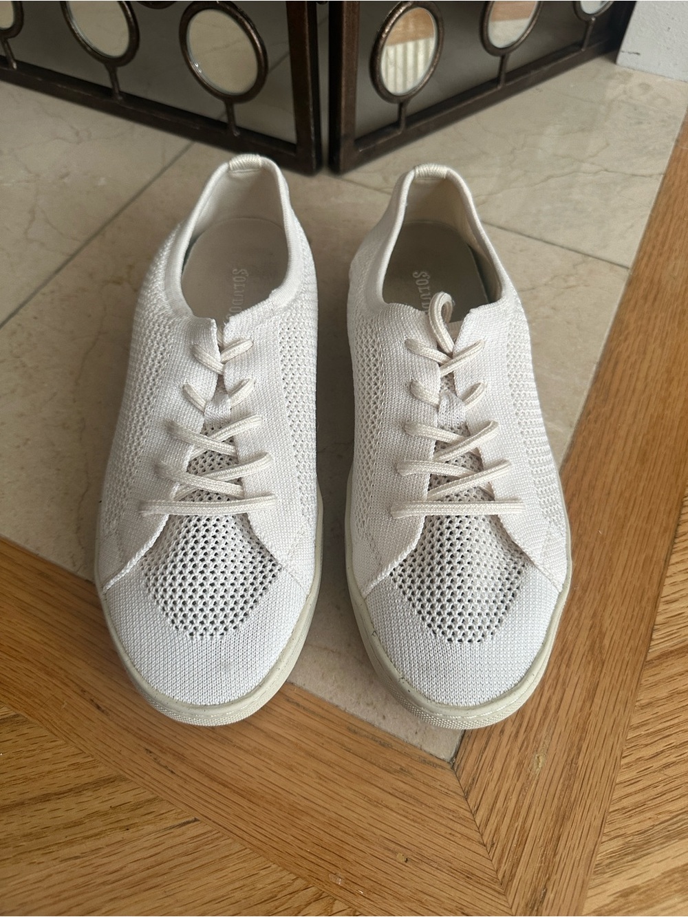Soludos White Knit Lace-Up Sneakers